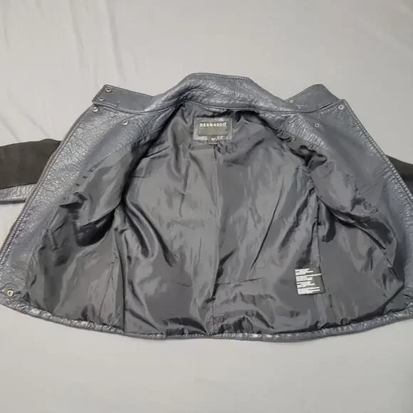 Bernardo Faux Leather Moto Biker Jacket Gray Asym Zip Buckle Hardware - Picture 10 of 10